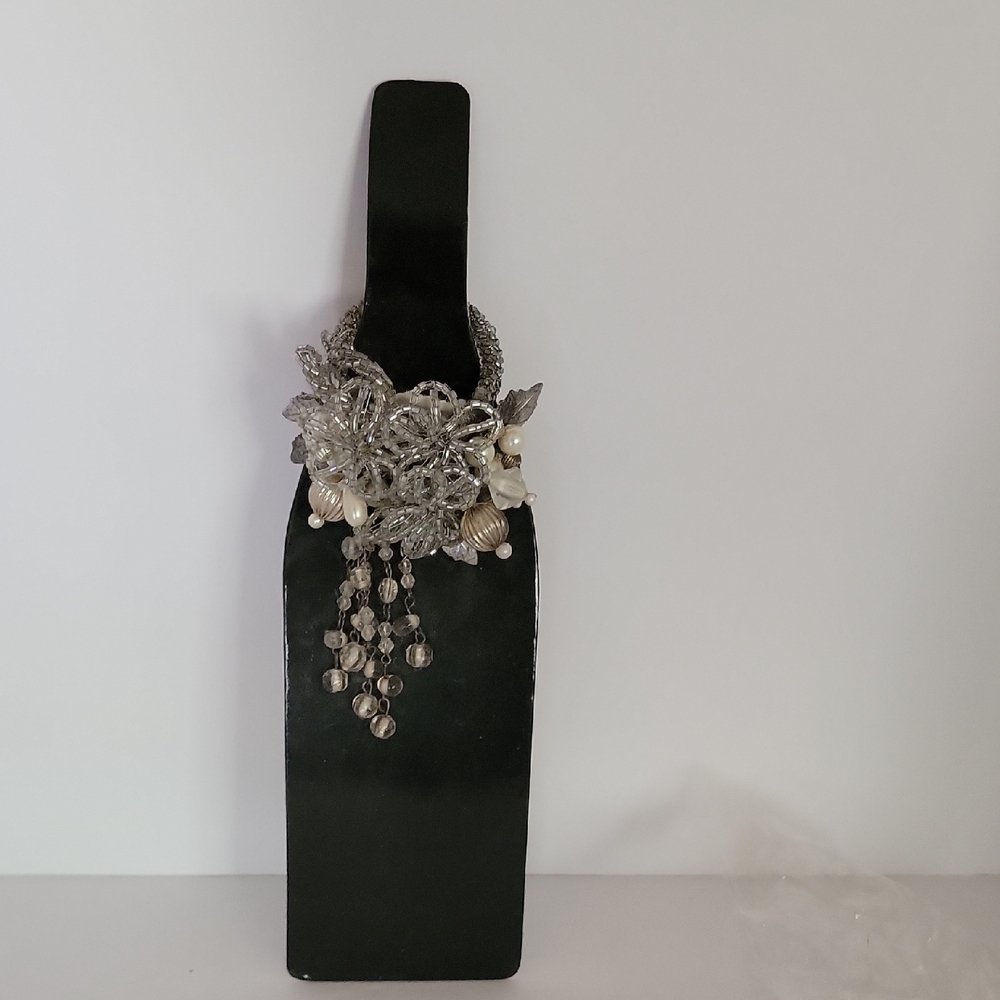Elegant Silver Floral Wine Bottle Necklace